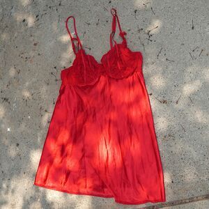 Morgan Taylor Intimates Red Satin Lace Slip Dress Nightgown 2X Plus Chemise NWT